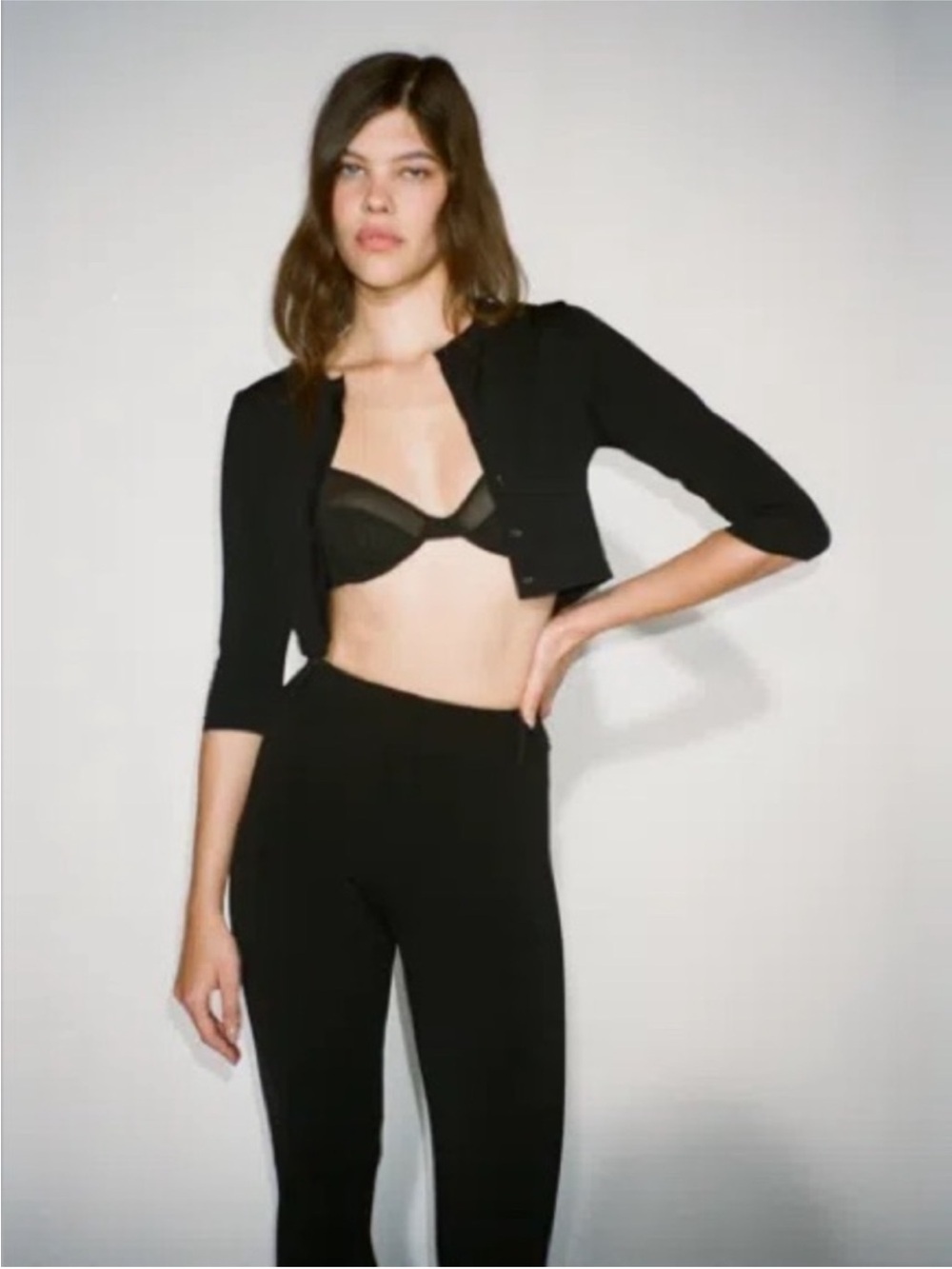 Miaou Black Cropped Frida 3/4 Sleeve Cardigan Button Front Shrug Balletcore M